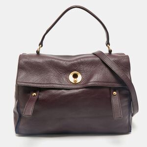 Yves Saint Laurent Burgundy/blue Leather And Fabric Large Muse Two Top Handle